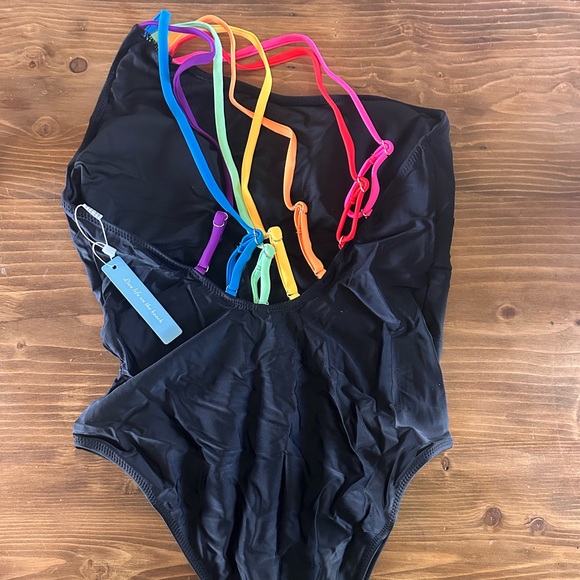 One piece one shoulder black tummy control suit - Picture 2 of 2